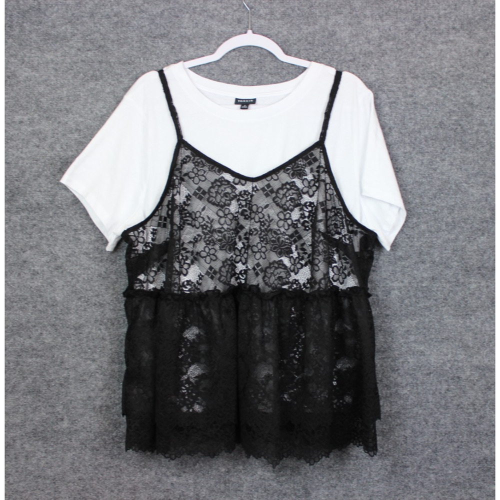 Torrid Top Women's Size 2 Peplum Ruffle Cami 2Fer Top White and Black